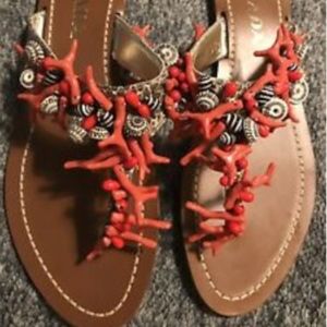 PRADA Snake Skin, Sea Shells, Coral Beads Sandals